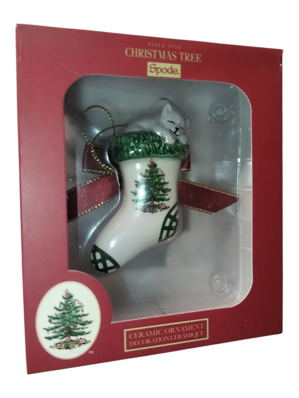 Spode Ceramic Kitten In Stocking Ornament